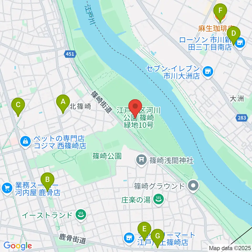 江戸川サッカー場・少年サッカー場周辺のカフェ一覧地図