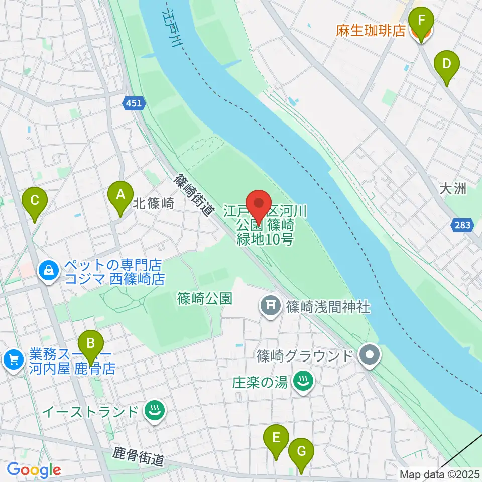 江戸川サッカー場・少年サッカー場周辺のカフェ一覧地図