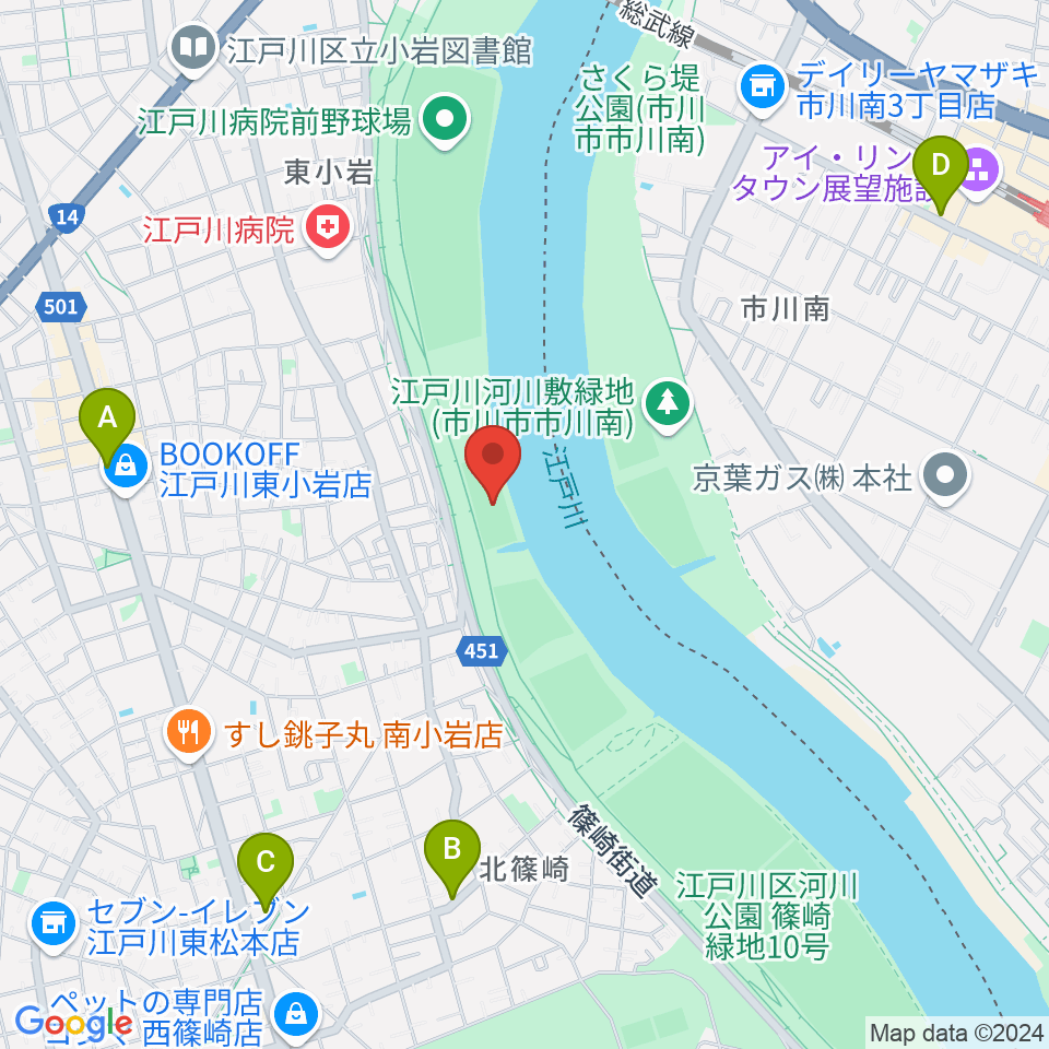 江戸川ラグビー場周辺のカフェ一覧地図