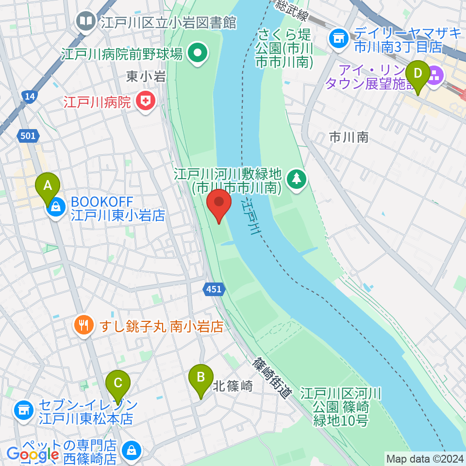 江戸川ラグビー場周辺のカフェ一覧地図