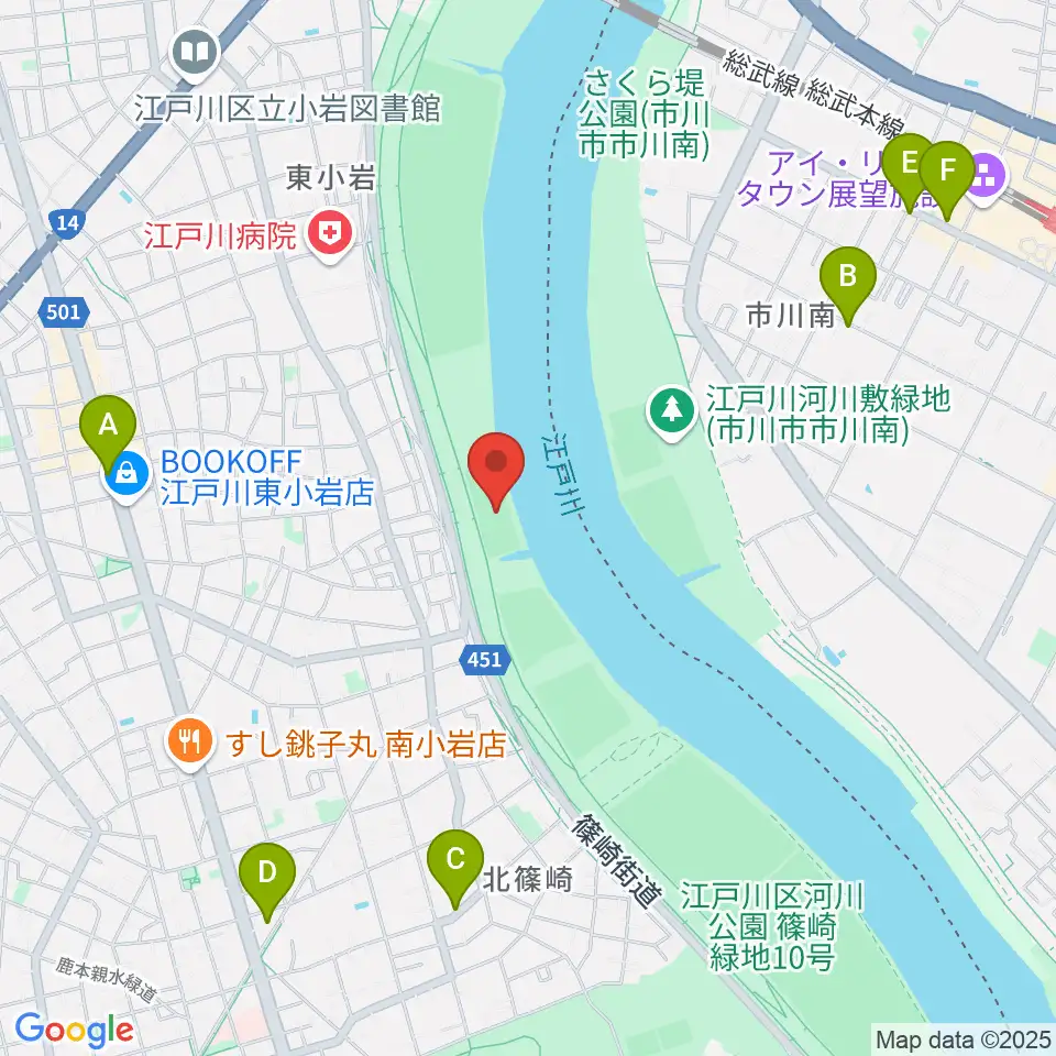 江戸川ラグビー場周辺のカフェ一覧地図