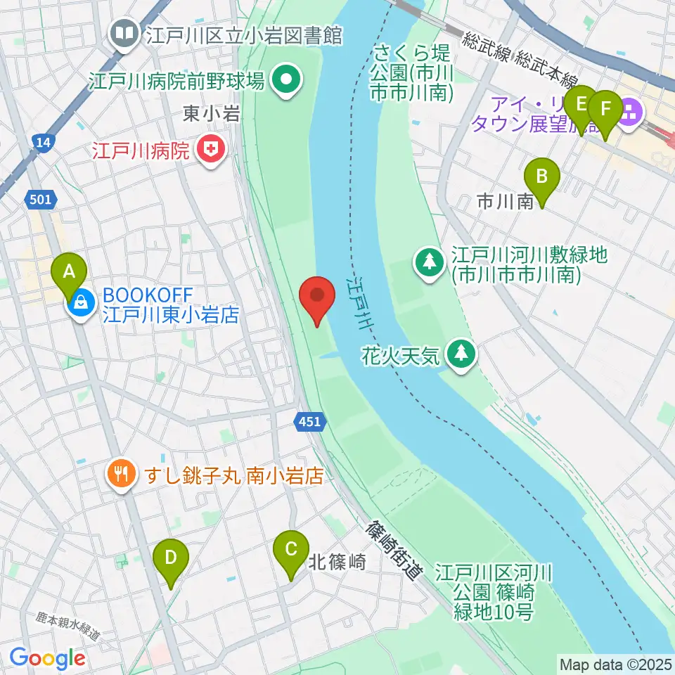 江戸川ラグビー場周辺のカフェ一覧地図