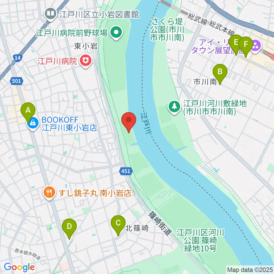 江戸川ラグビー場周辺のカフェ一覧地図