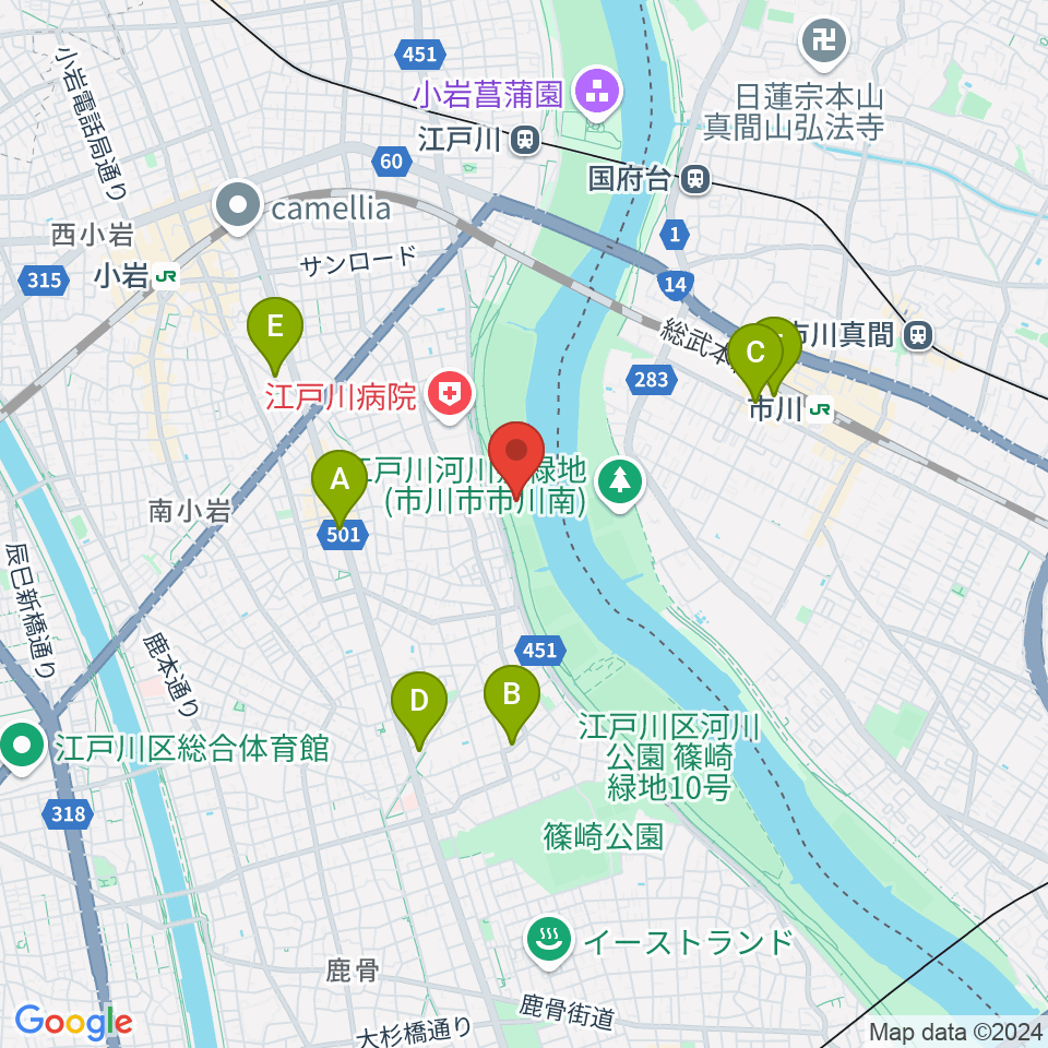 江戸川病院前スポーツ広場周辺のカフェ一覧地図