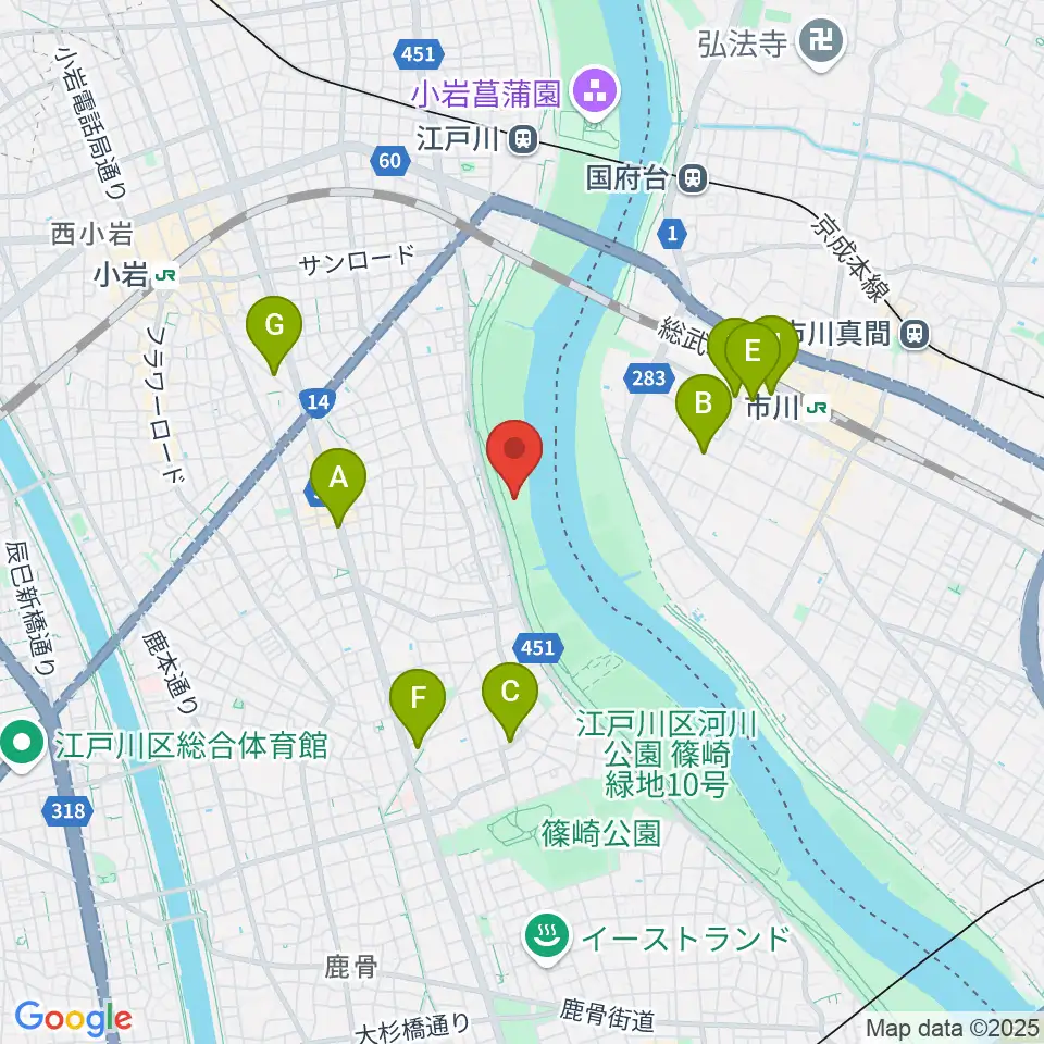 江戸川病院前スポーツ広場周辺のカフェ一覧地図