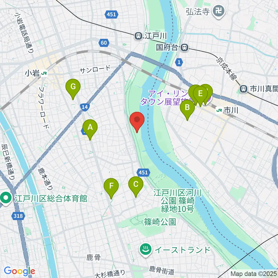 江戸川病院前スポーツ広場周辺のカフェ一覧地図