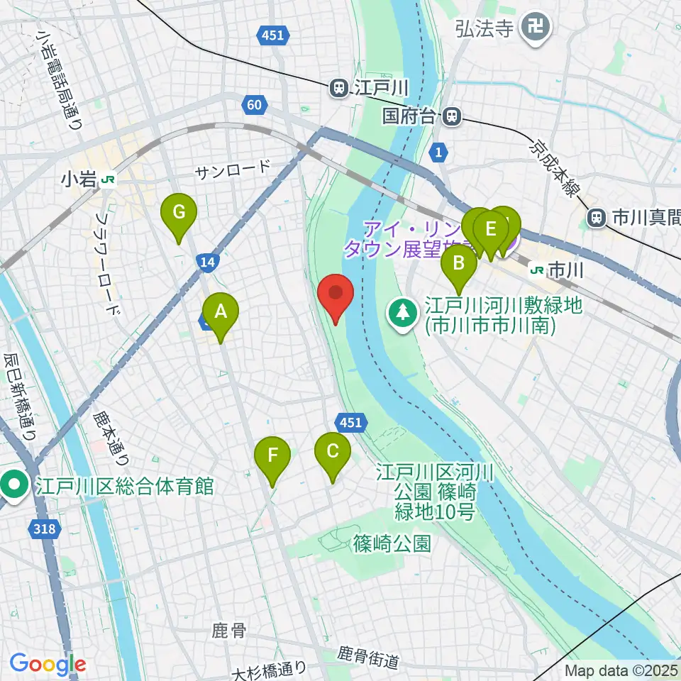 江戸川病院前スポーツ広場周辺のカフェ一覧地図
