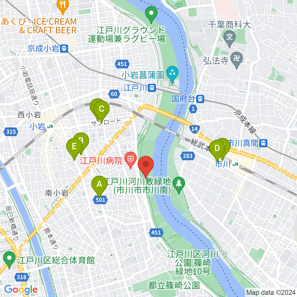 東小岩少年野球場周辺のカフェ一覧地図