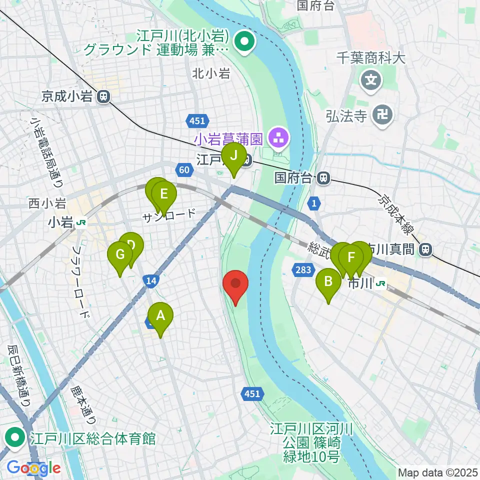 東小岩少年野球場周辺のカフェ一覧地図