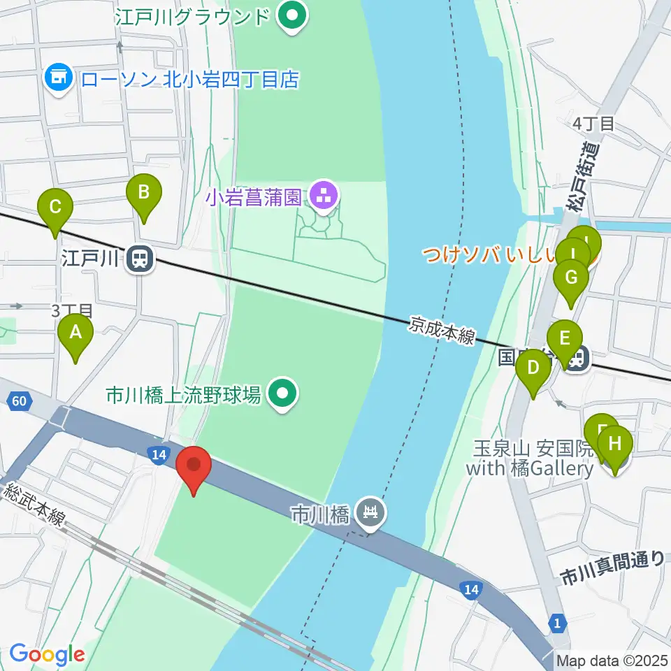 北小岩少年野球場周辺のカフェ一覧地図