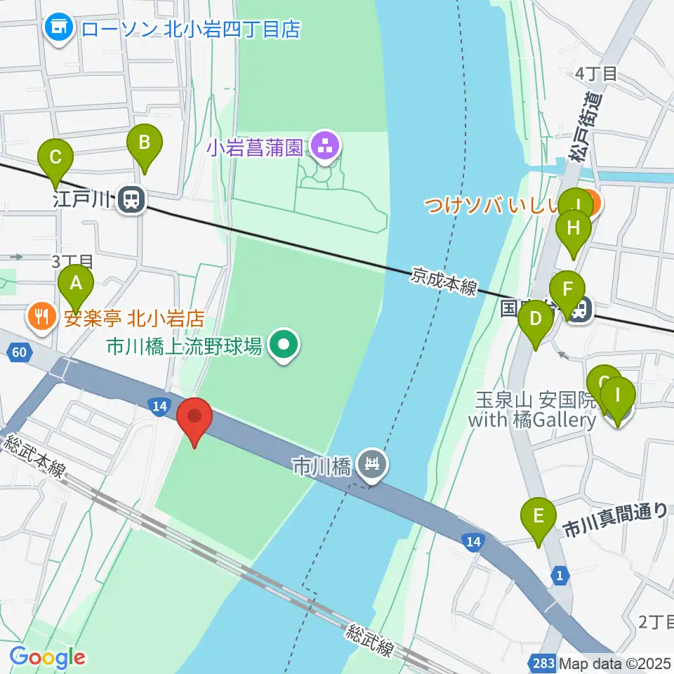 北小岩少年野球場周辺のカフェ一覧地図