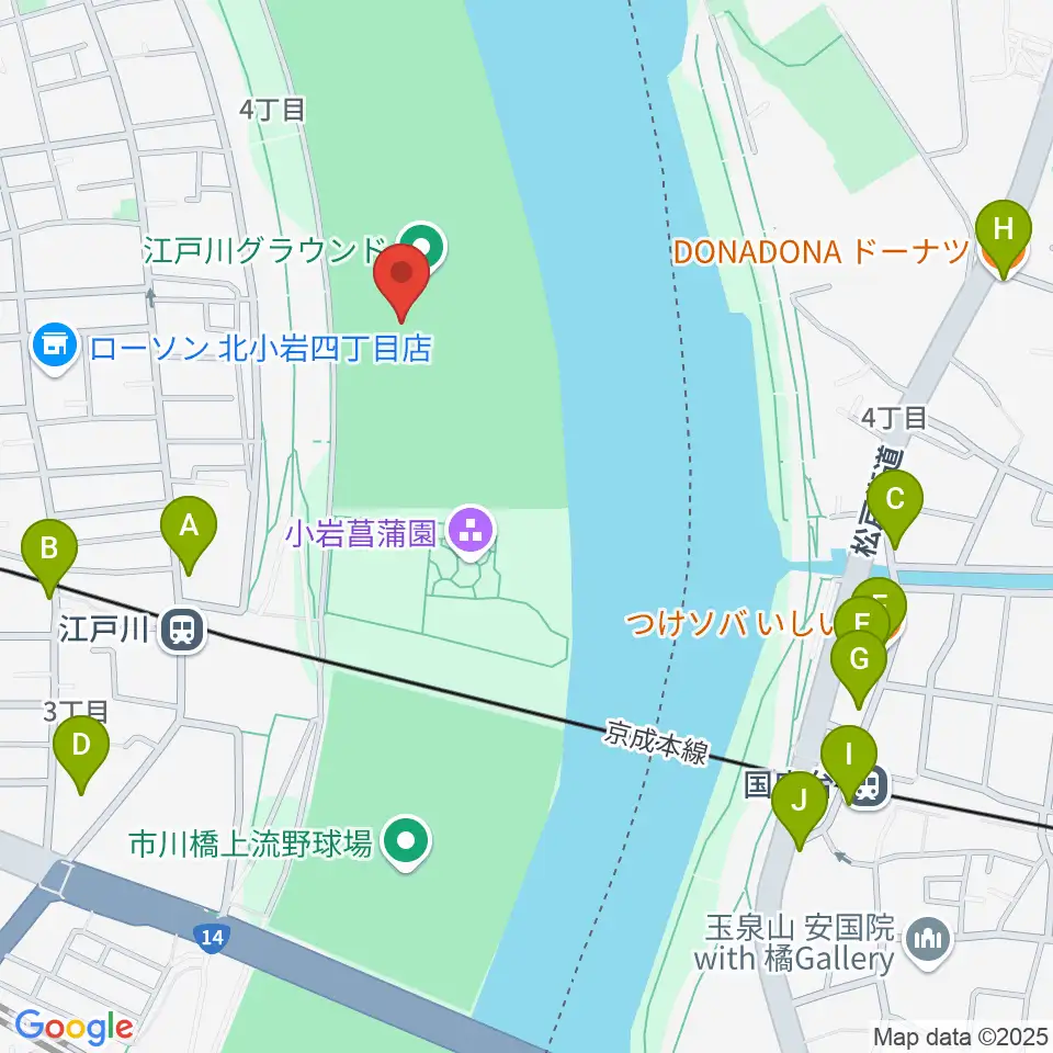 京成鉄橋上流野球場周辺のカフェ一覧地図