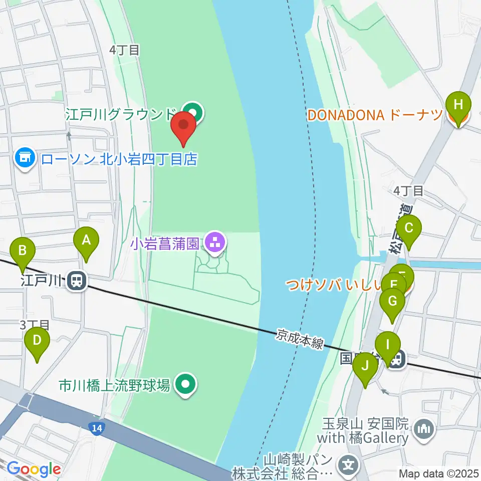 京成鉄橋上流野球場周辺のカフェ一覧地図