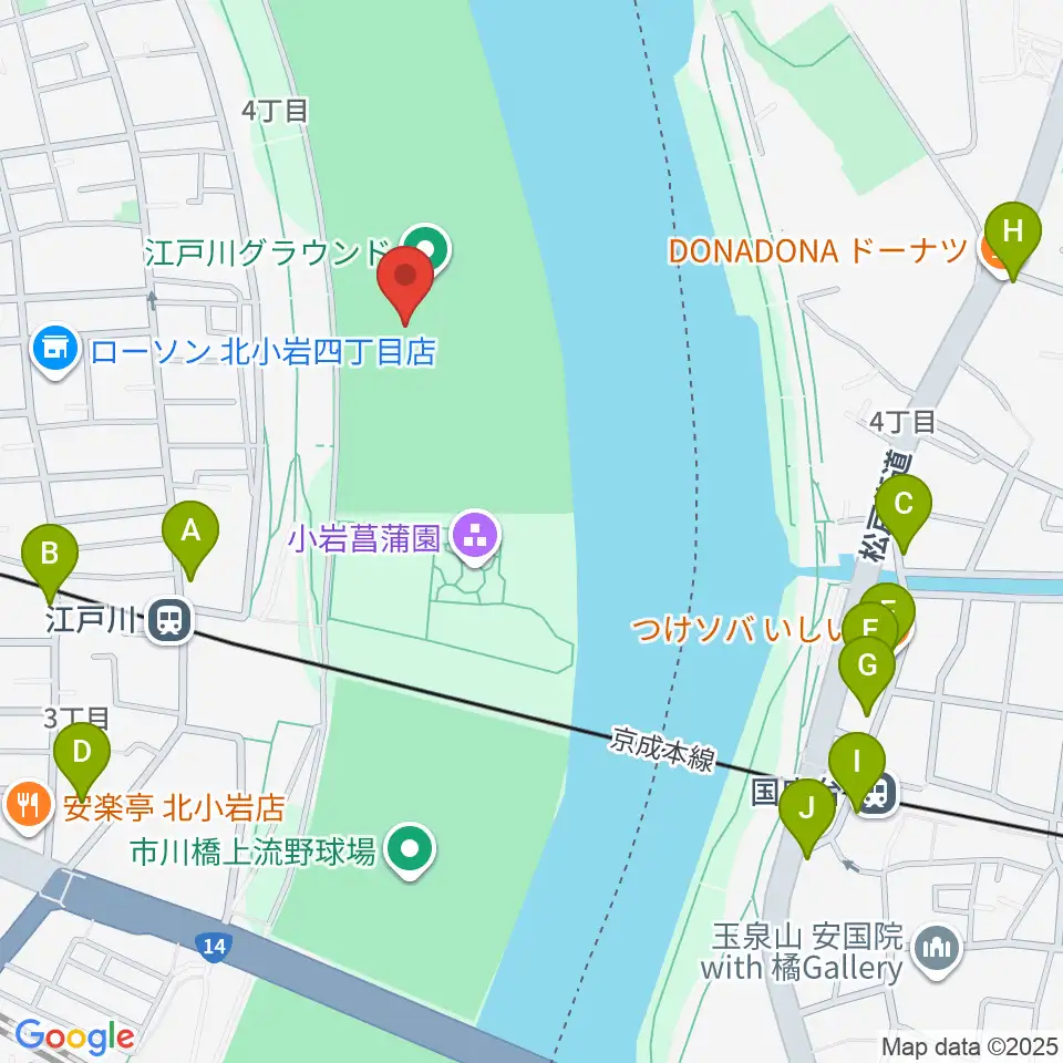 京成鉄橋上流野球場周辺のカフェ一覧地図