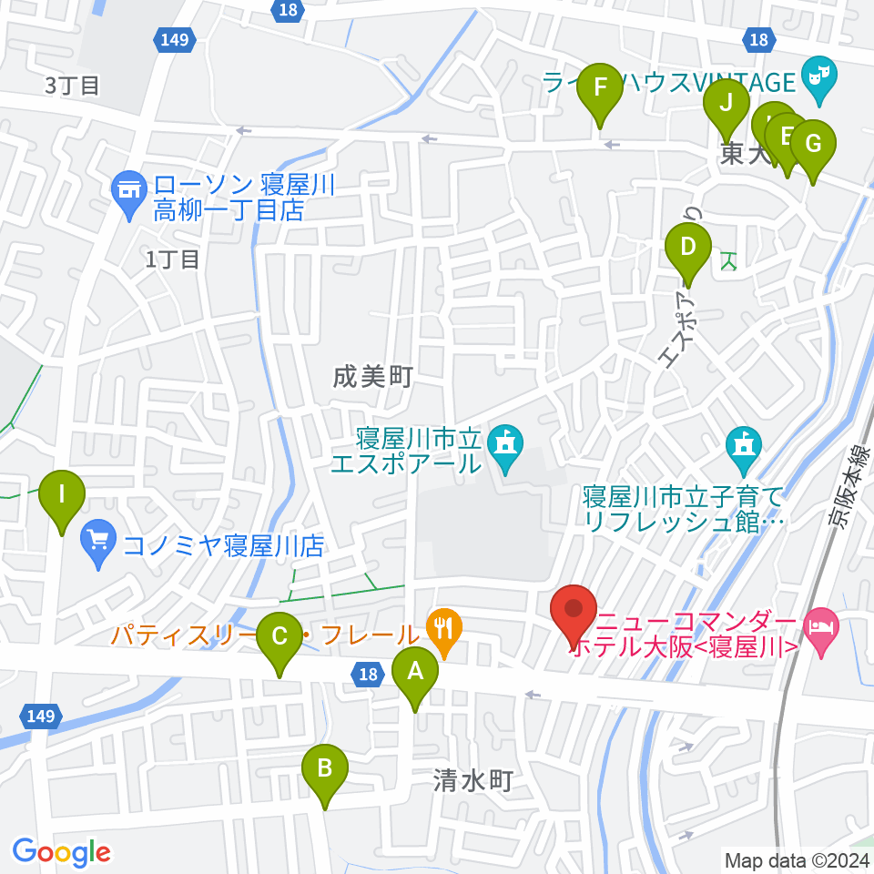 ミュージックワークス周辺のカフェ一覧地図