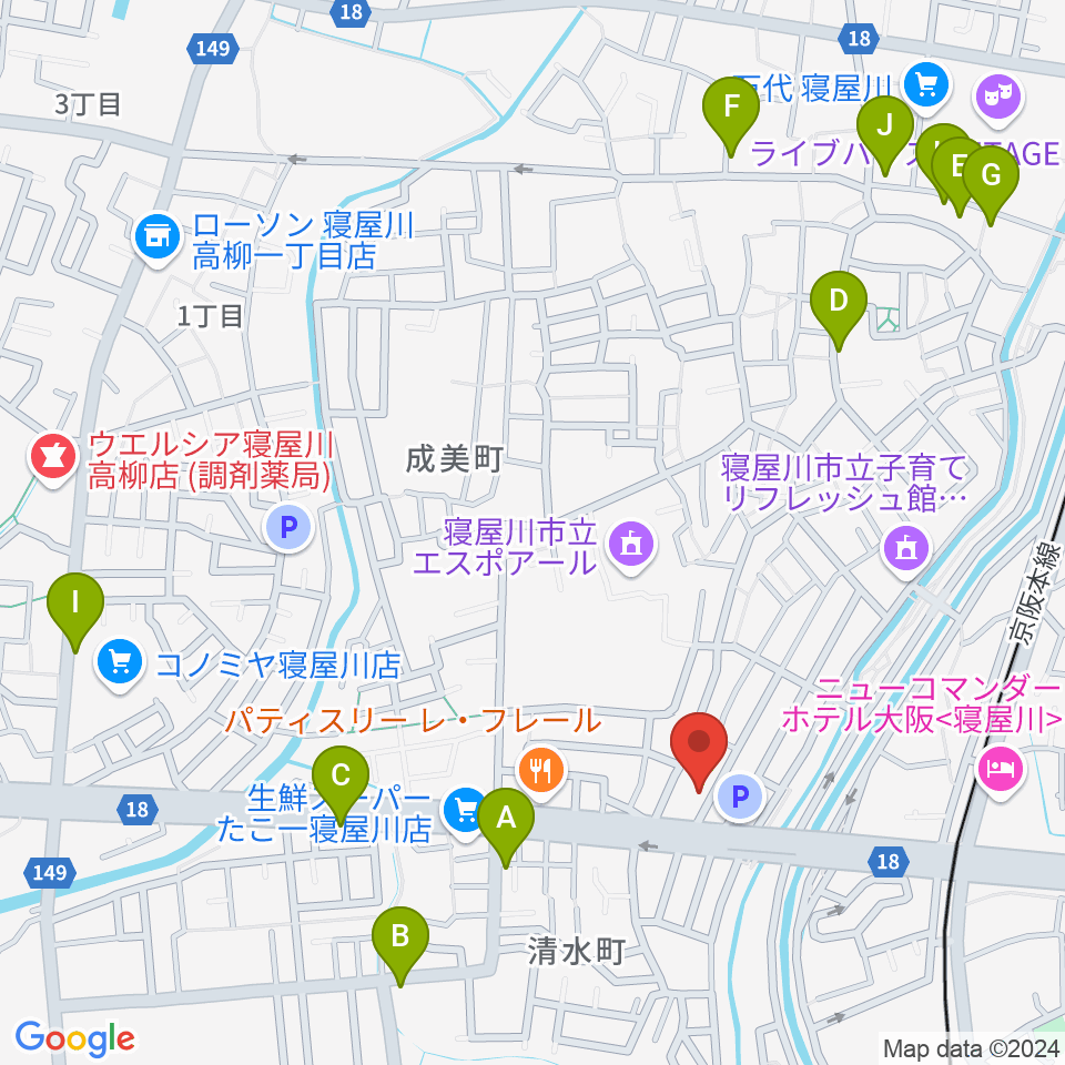 ミュージックワークス周辺のカフェ一覧地図