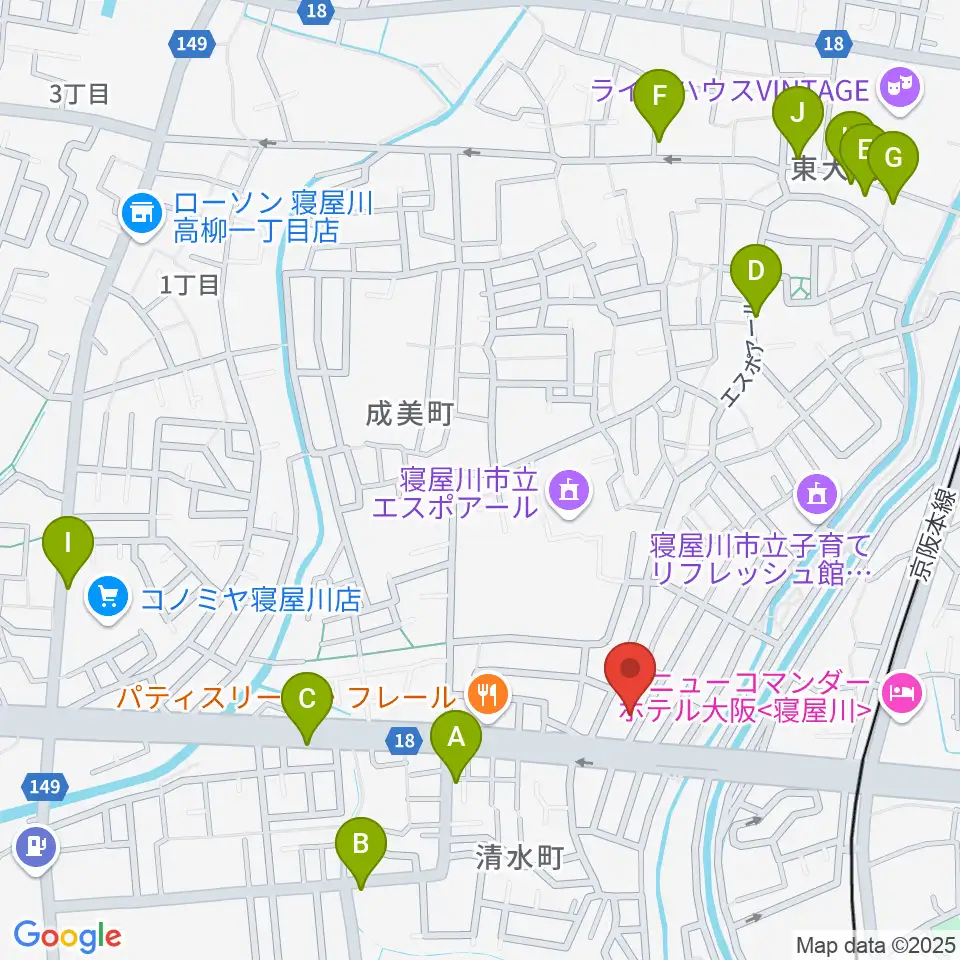 ミュージックワークス周辺のカフェ一覧地図