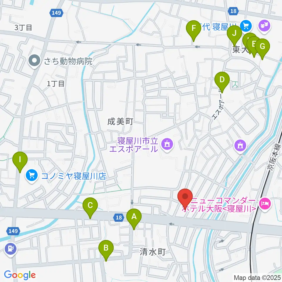 ミュージックワークス周辺のカフェ一覧地図