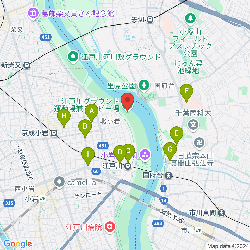 江戸川運動場兼ラグビー場周辺のカフェ一覧地図