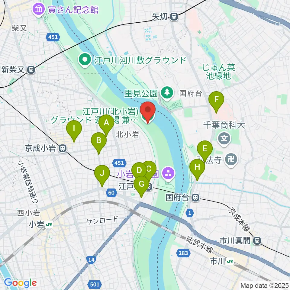 江戸川運動場兼ラグビー場周辺のカフェ一覧地図