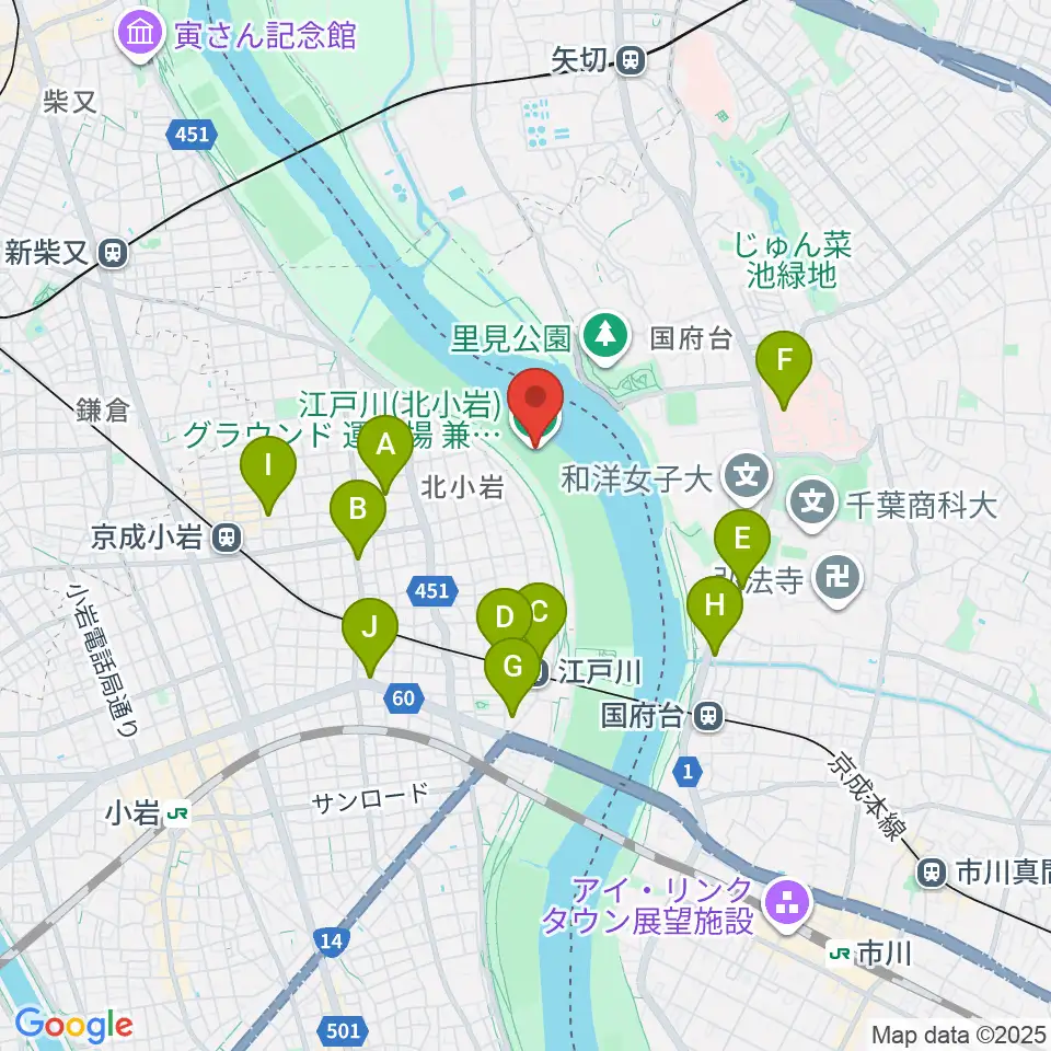 江戸川運動場兼ラグビー場周辺のカフェ一覧地図