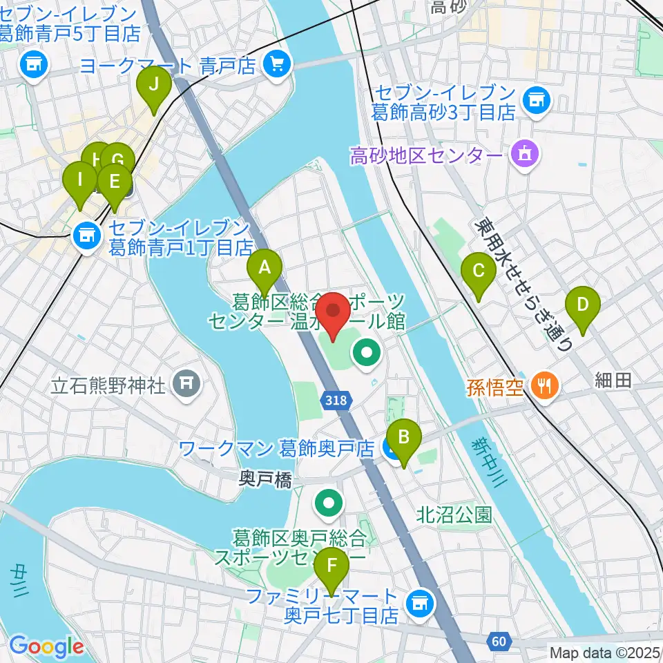 奥戸総合スポーツセンター野球場周辺のカフェ一覧地図