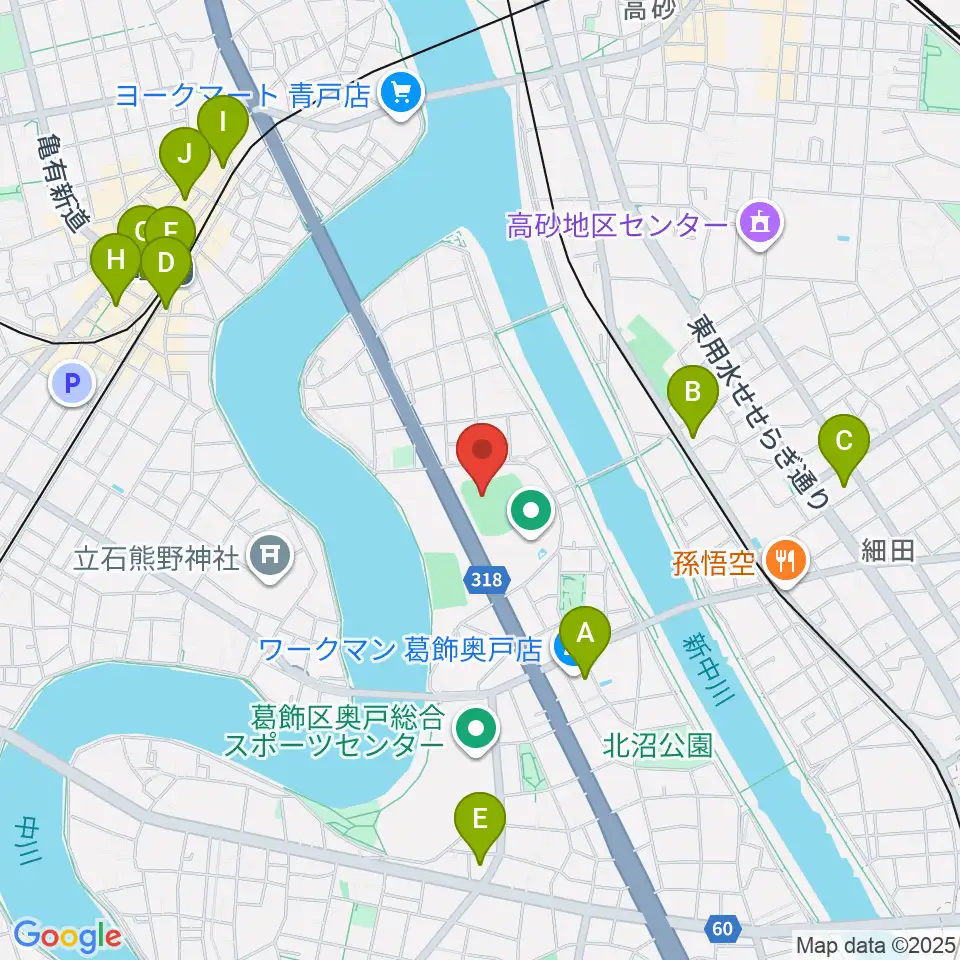 奥戸総合スポーツセンター野球場周辺のカフェ一覧地図