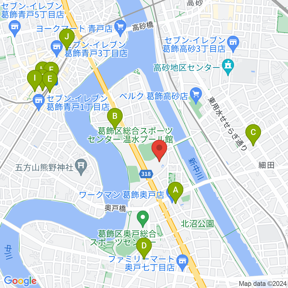 奥戸総合スポーツセンター温水プール館周辺のカフェ一覧地図