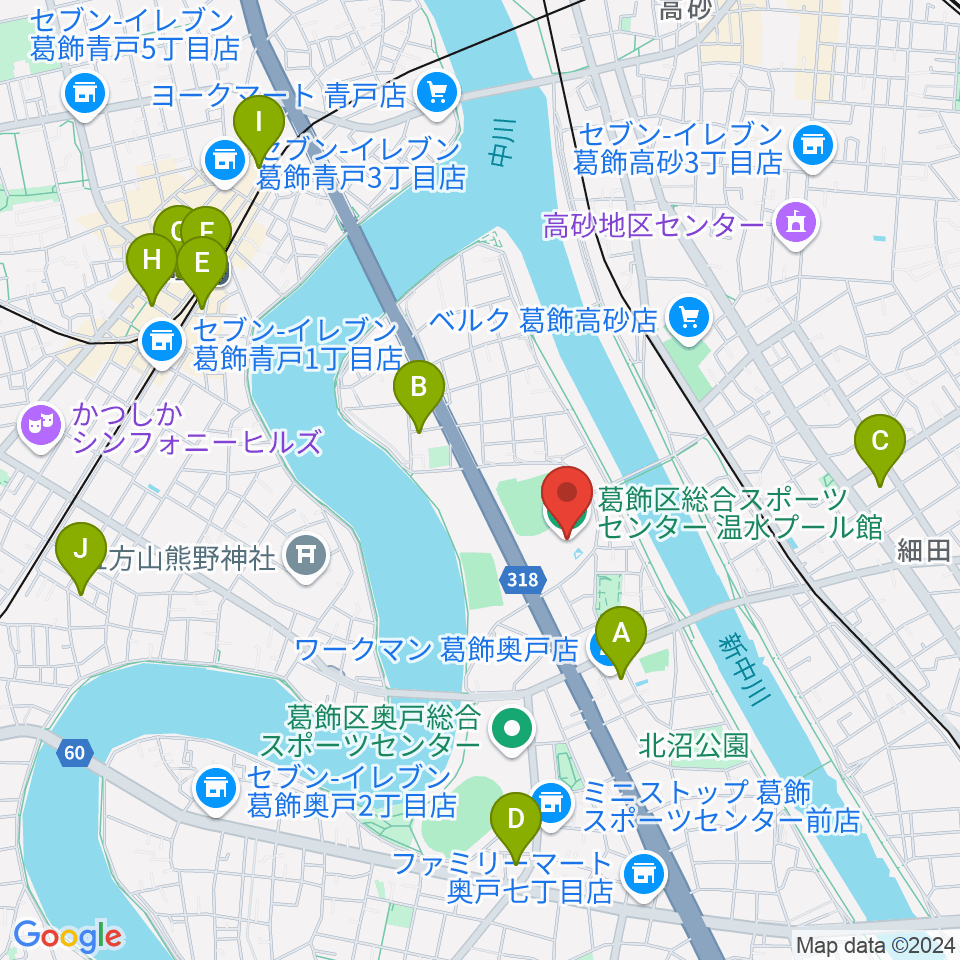 奥戸総合スポーツセンター温水プール館周辺のカフェ一覧地図