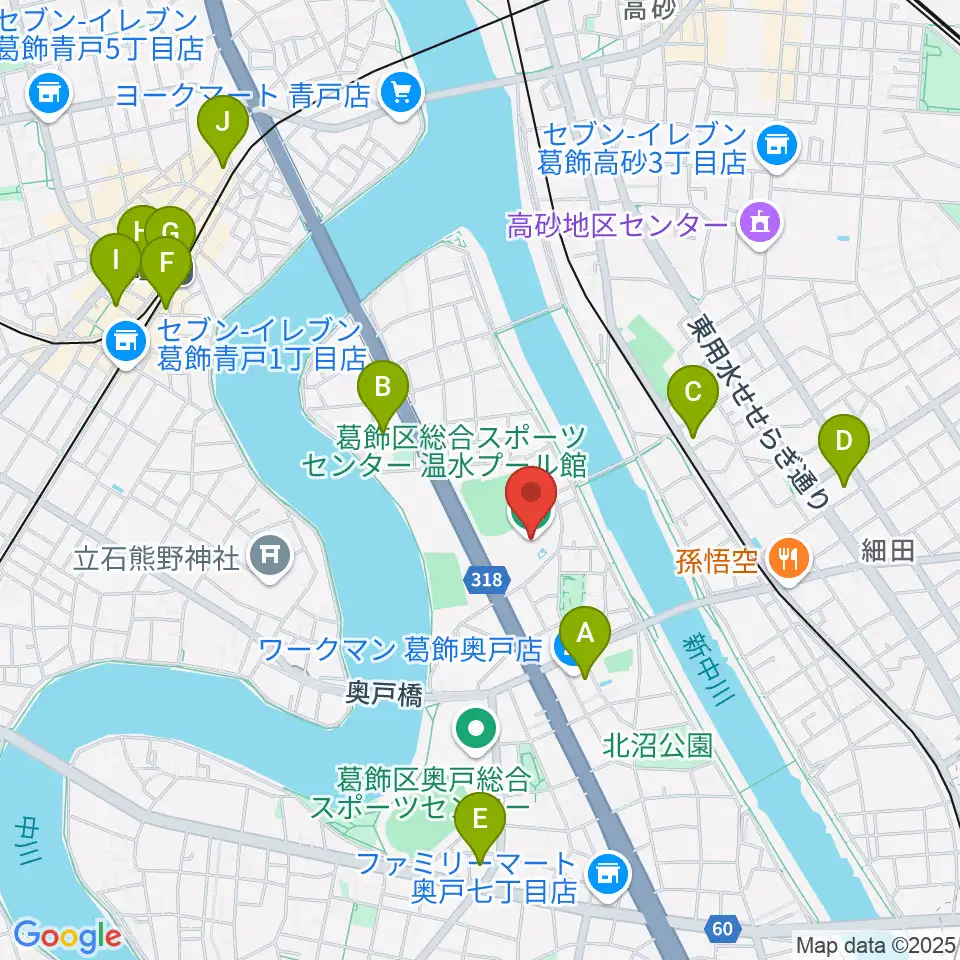 奥戸総合スポーツセンター温水プール館周辺のカフェ一覧地図