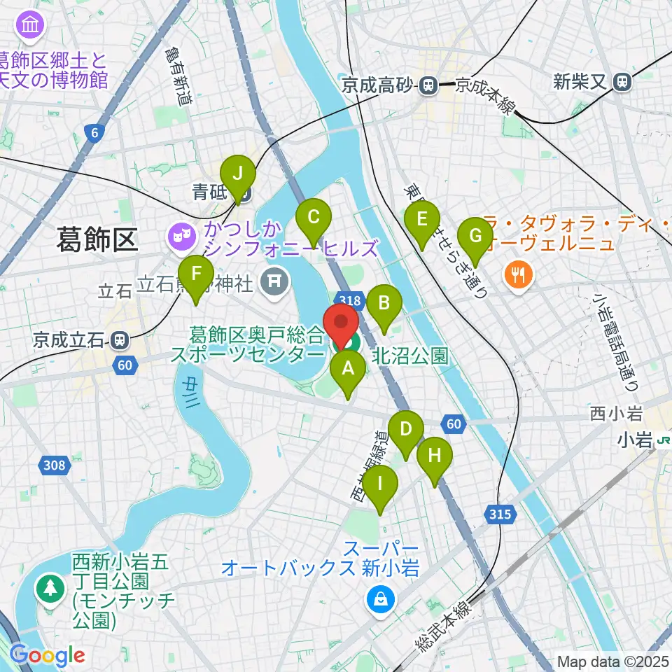 奥戸総合スポーツセンター体育館周辺のカフェ一覧地図