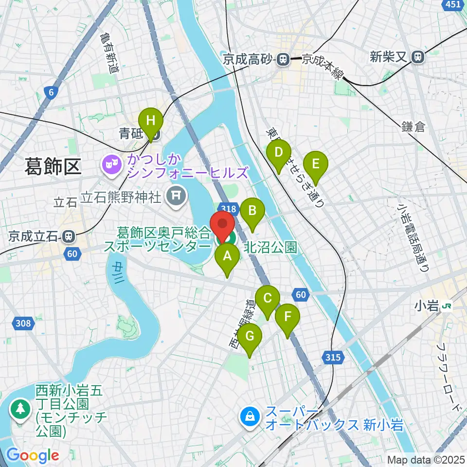 奥戸総合スポーツセンター体育館周辺のカフェ一覧地図