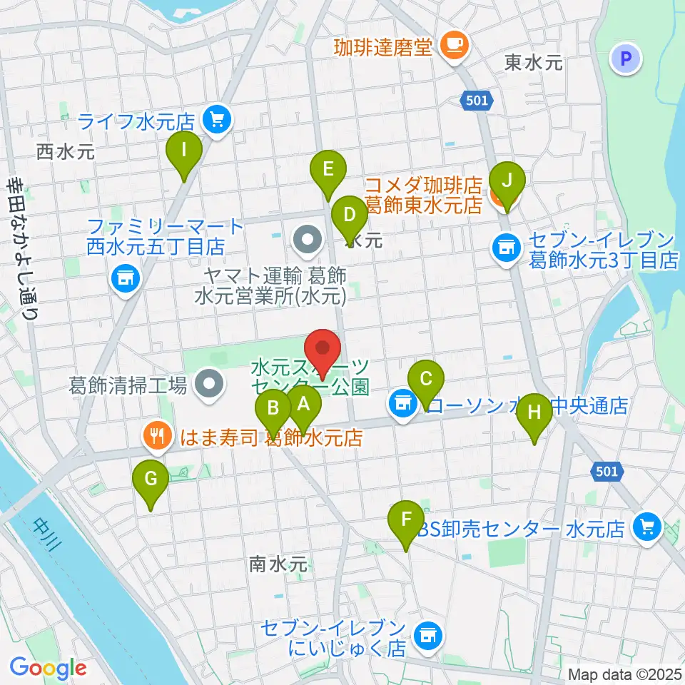水元総合スポーツセンター多目的広場周辺のカフェ一覧地図
