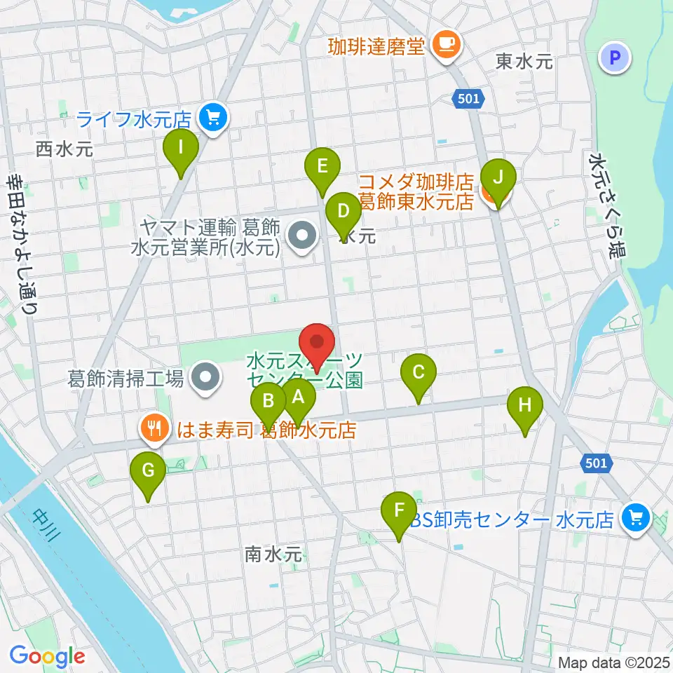 水元総合スポーツセンター多目的広場周辺のカフェ一覧地図