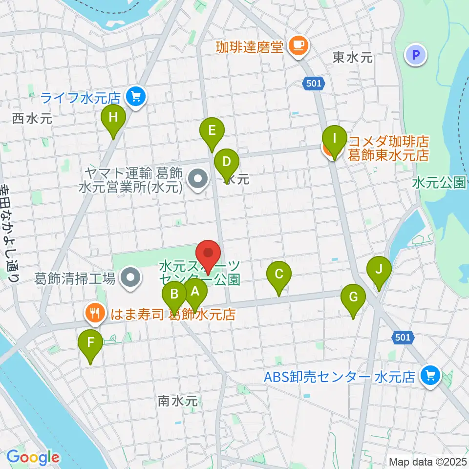 水元総合スポーツセンター多目的広場周辺のカフェ一覧地図