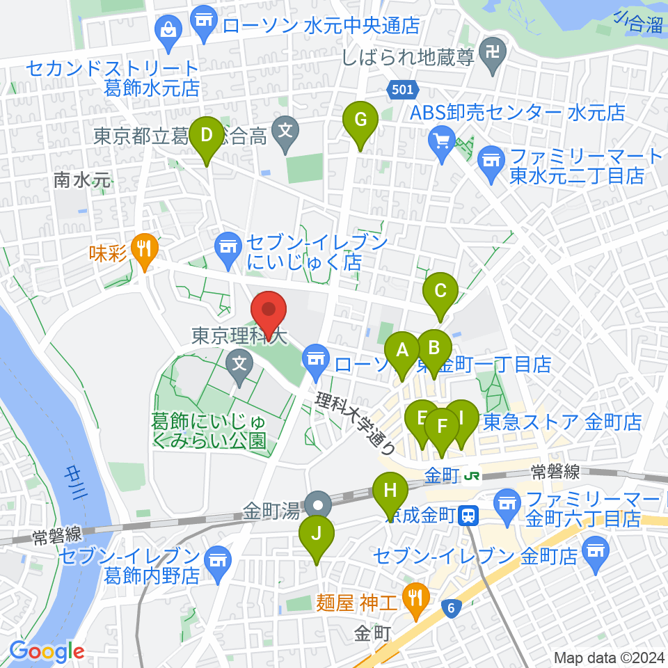 葛飾にいじゅくみらい公園運動場周辺のカフェ一覧地図