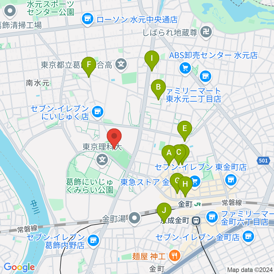 葛飾にいじゅくみらい公園運動場周辺のカフェ一覧地図