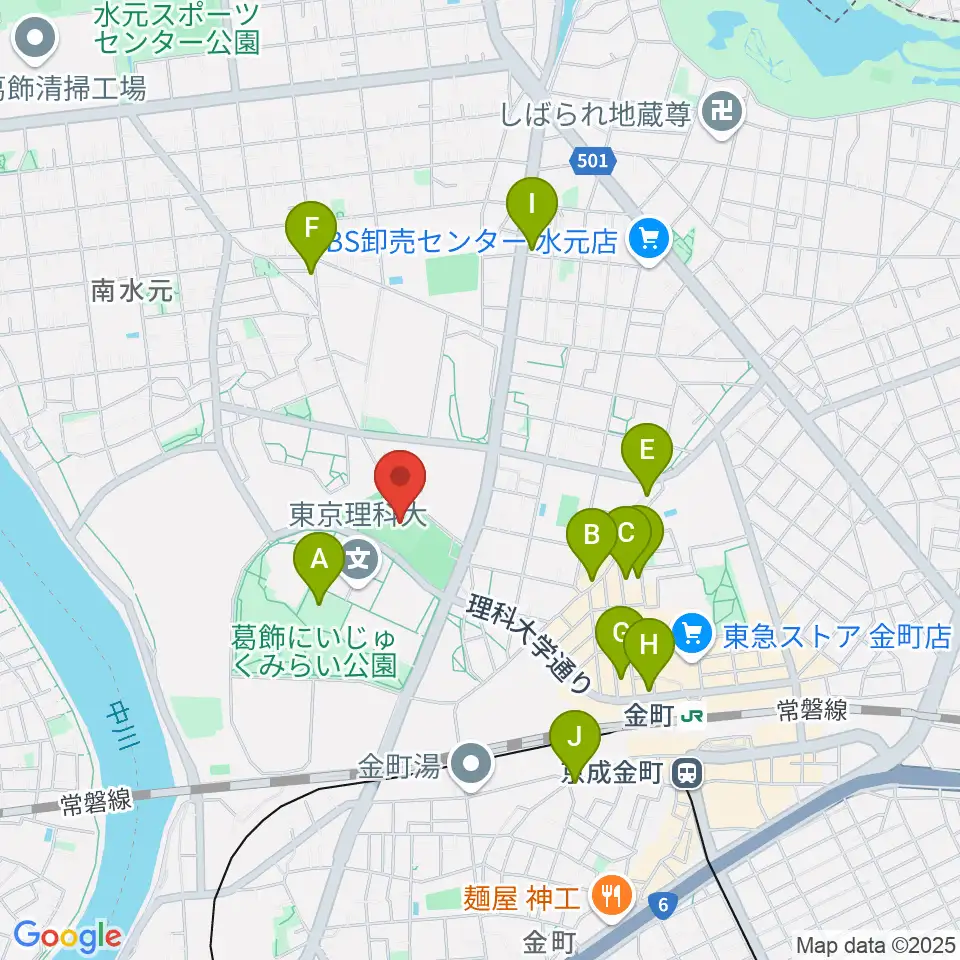 葛飾にいじゅくみらい公園運動場周辺のカフェ一覧地図