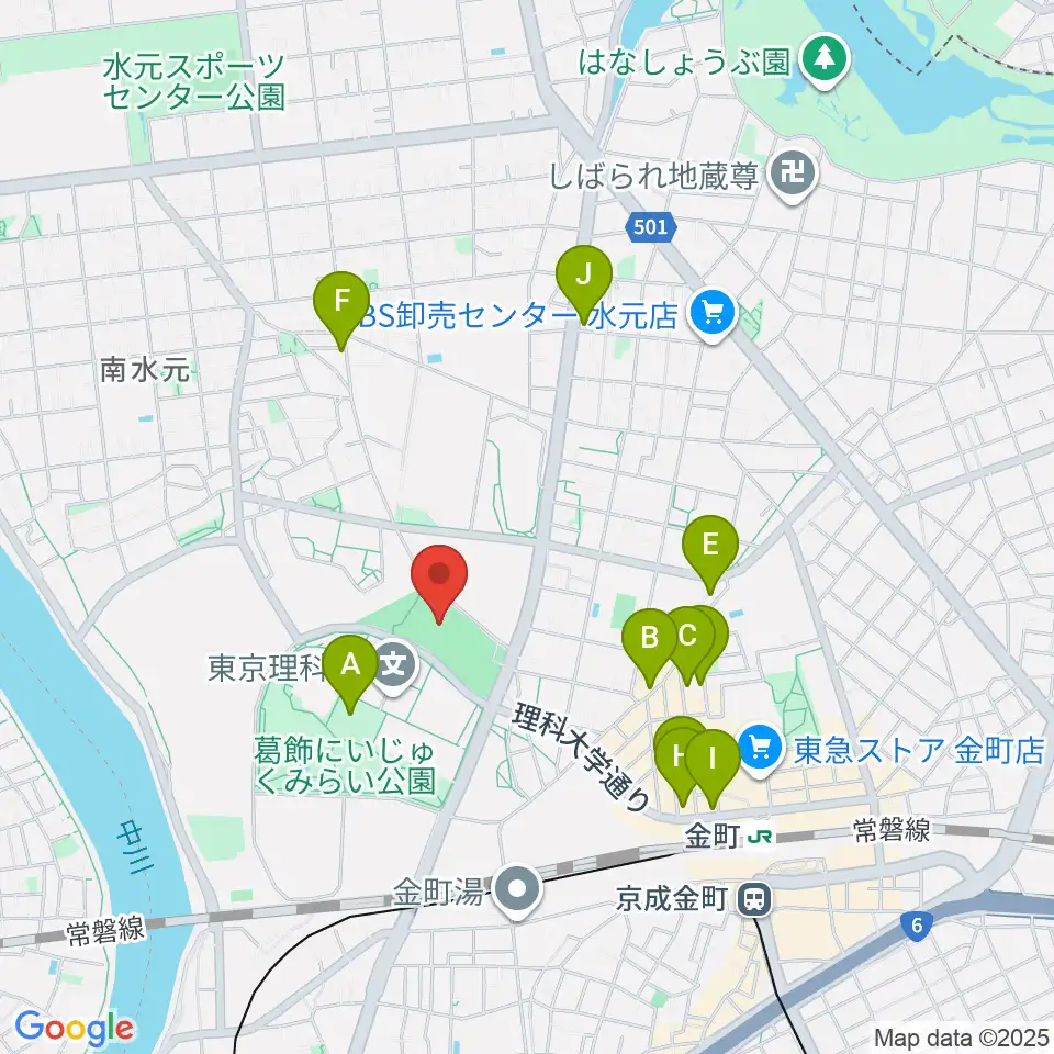 葛飾にいじゅくみらい公園運動場周辺のカフェ一覧地図