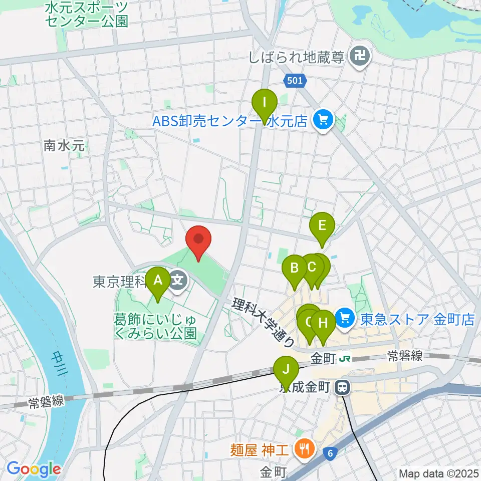 葛飾にいじゅくみらい公園運動場周辺のカフェ一覧地図