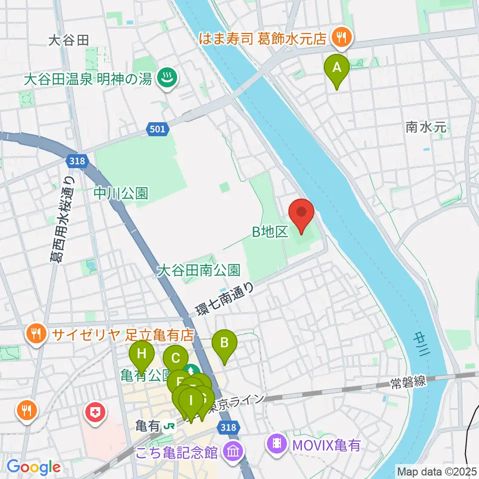 中川公園野球場周辺のカフェ一覧地図
