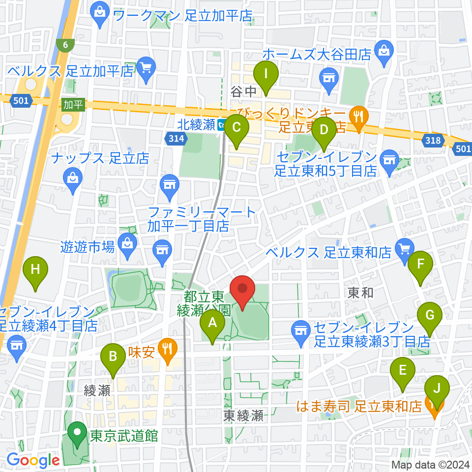 東綾瀬公園野球場周辺のカフェ一覧地図