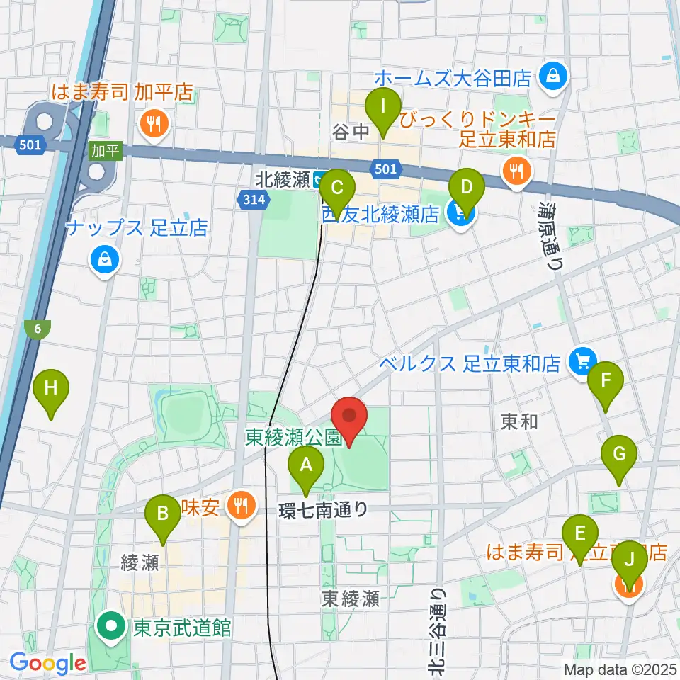 東綾瀬公園野球場周辺のカフェ一覧地図