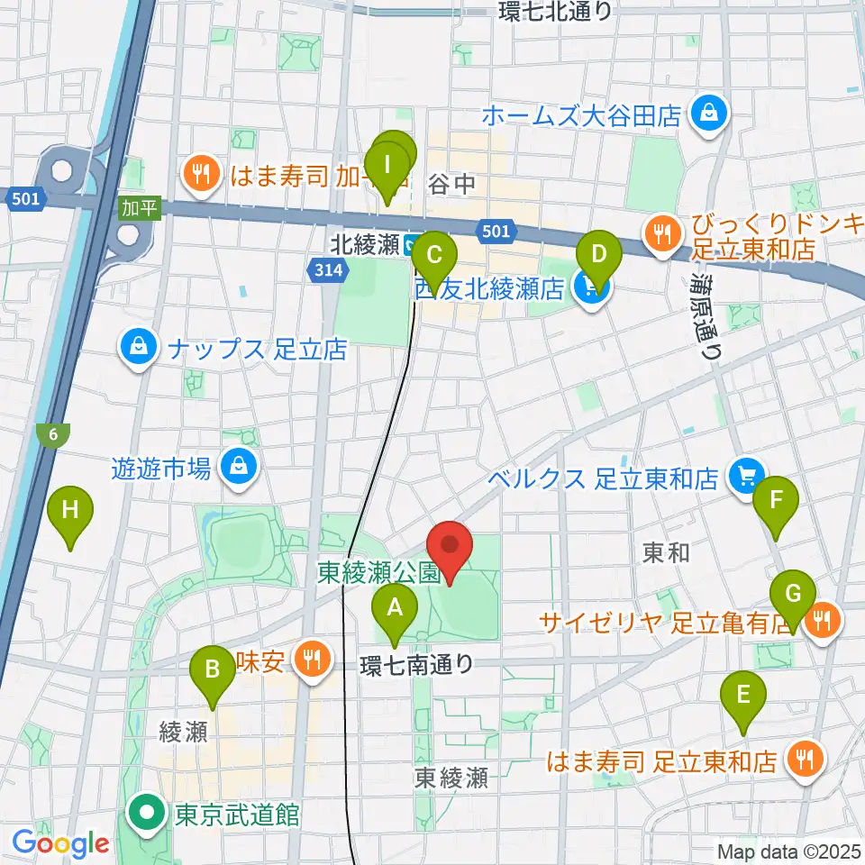 東綾瀬公園野球場周辺のカフェ一覧地図