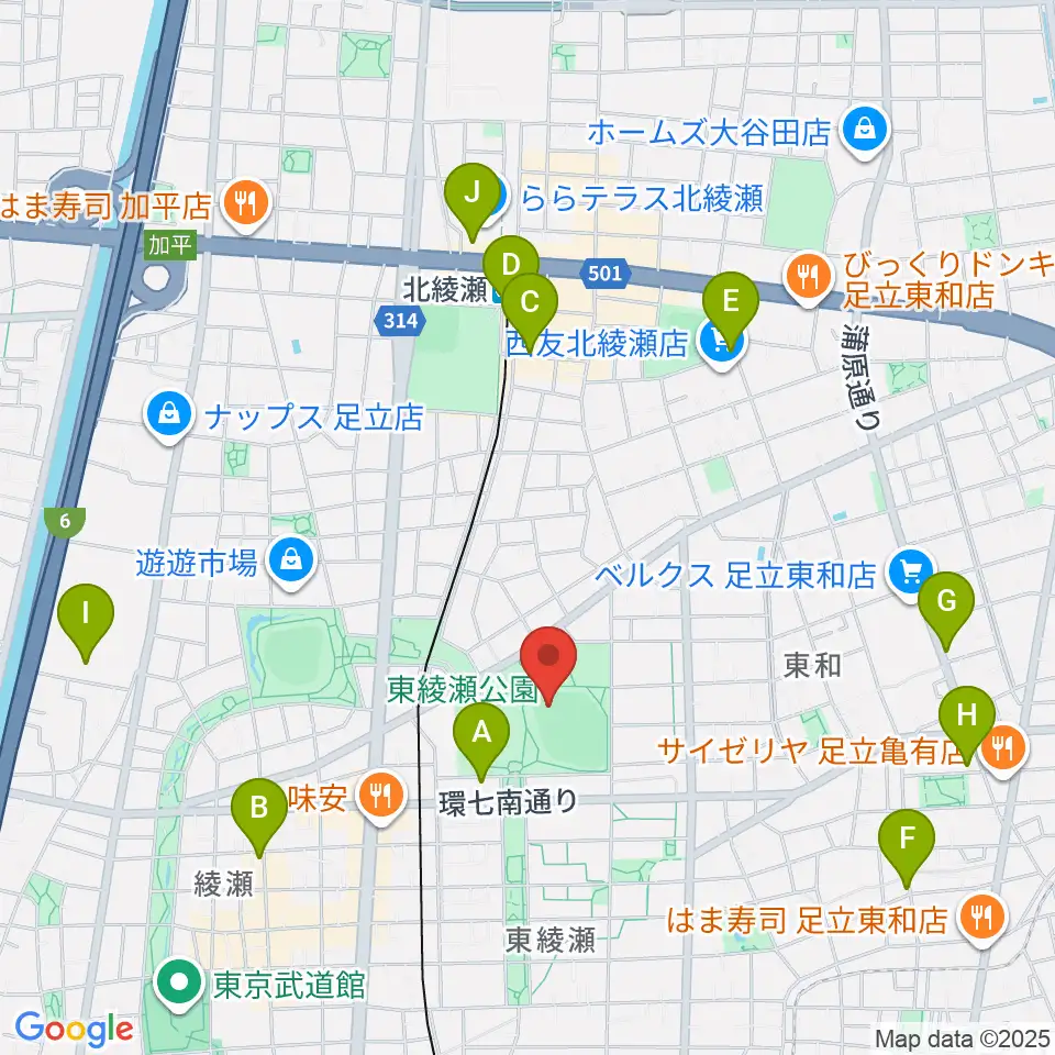 東綾瀬公園野球場周辺のカフェ一覧地図