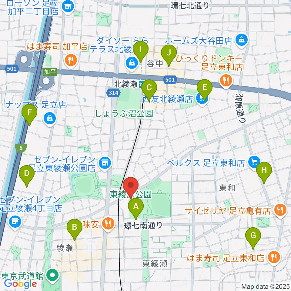 東綾瀬公園温水プール周辺のカフェ一覧地図
