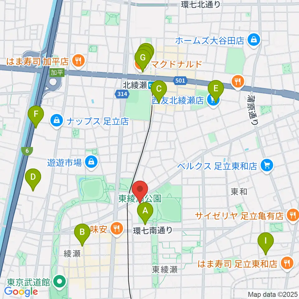 東綾瀬公園温水プール周辺のカフェ一覧地図