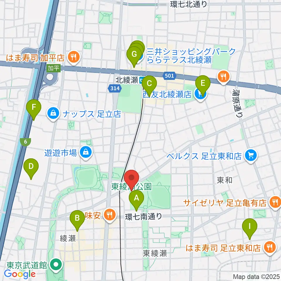 東綾瀬公園温水プール周辺のカフェ一覧地図