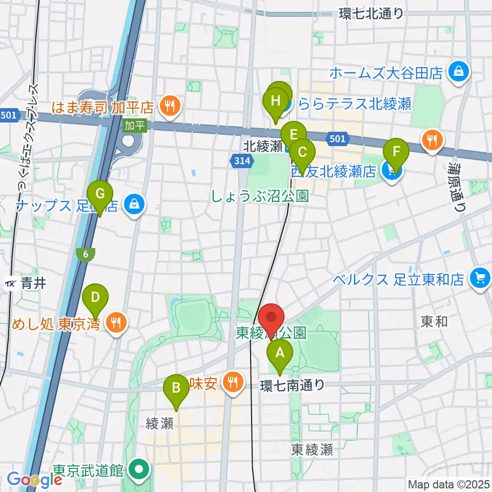 東綾瀬公園温水プール周辺のカフェ一覧地図