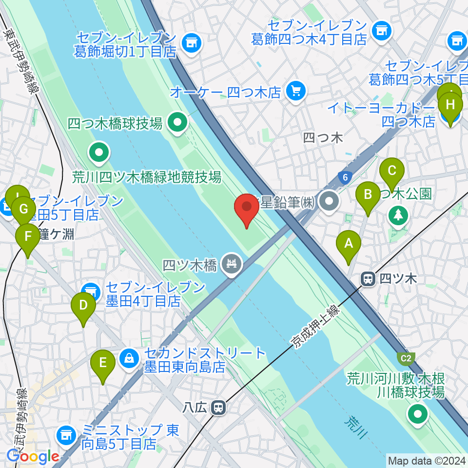 四つ木橋野球場周辺のカフェ一覧地図